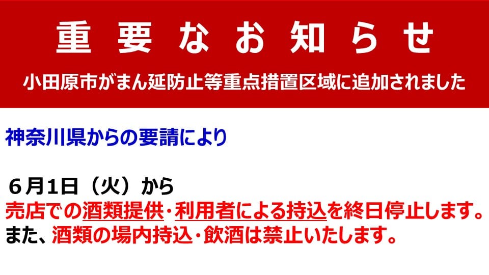 小田原市のまん延防止等重点措置区域の追加について